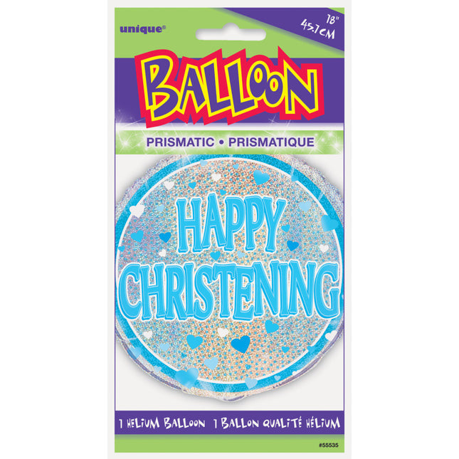 Balon helowy Happy Christening Blue 45 cm pusty