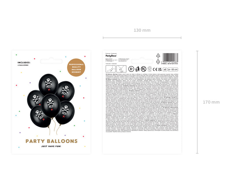 Balony pirackie czarne 30cm 6szt