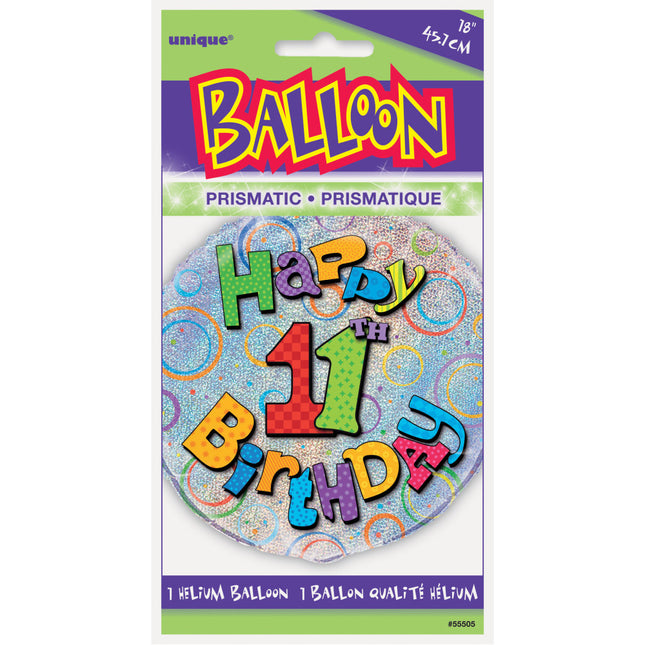 Balon helowy 11 lat brokatowy 45 cm pusty