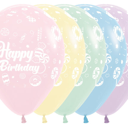 Balony Happy Birthday Sweet Pastel Matte Mix 30cm 25szt