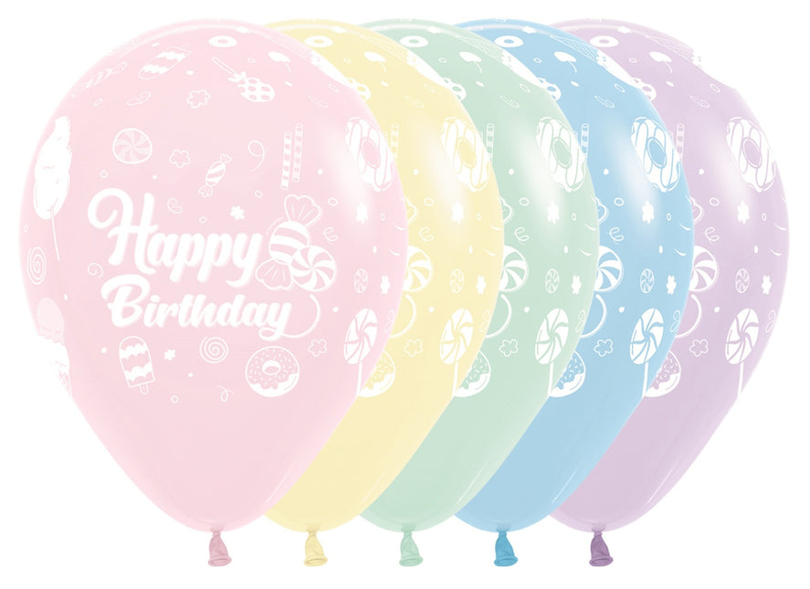 Balony Happy Birthday Sweet Pastel Matte Mix 30cm 25szt