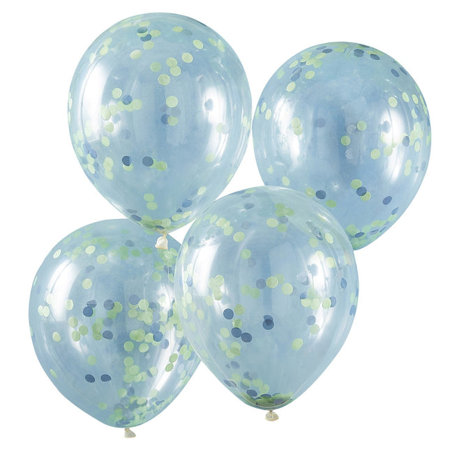 Balony konfetti niebieskie/zielone 30cm 5szt