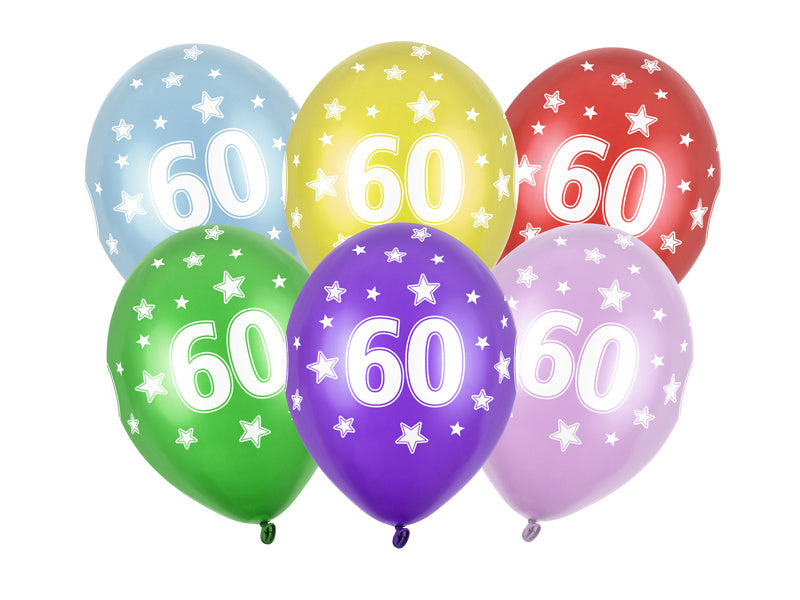 Balony 60 lat kolorowe metaliczne 30cm 6szt