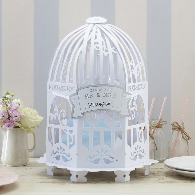 Biały uchwyt na karty Birdcage 33cm