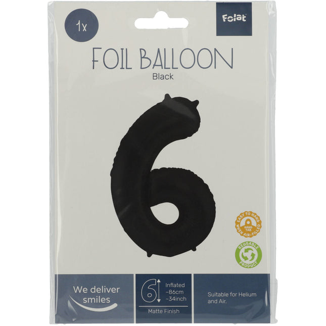 Balon foliowy Figurka 6 Matt Black XL 86cm pusty