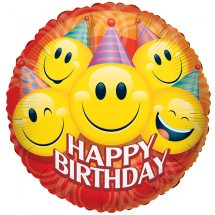 Balon helowy Happy Birthday Smileys Party 91cm pusty