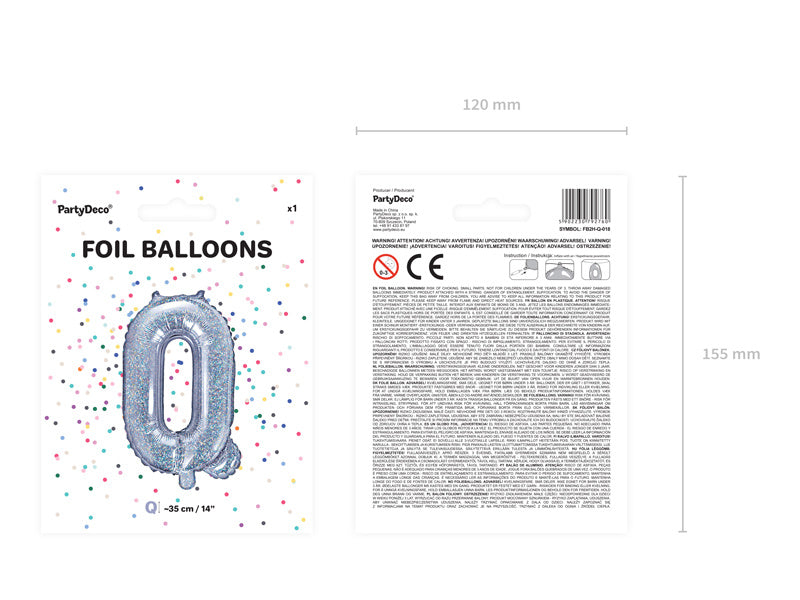 Balon foliowy litera Q holograficzny pusty 35 cm