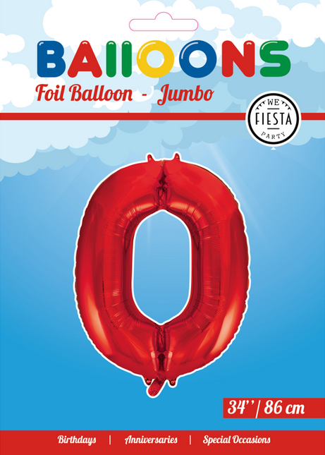 Balon foliowy Figura 0 Czerwony XL 86cm pusty