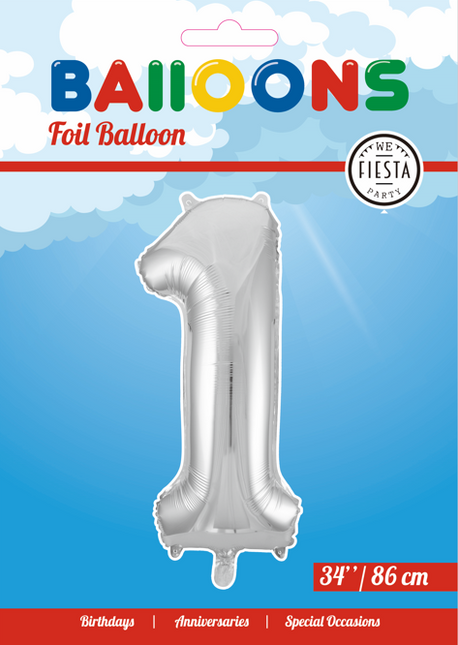 Balon foliowy Figurka 1 Srebrny XL 86cm pusty