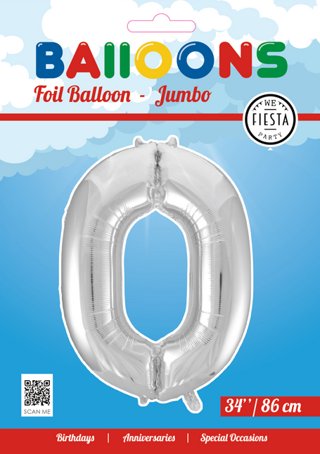 Balon foliowy Figura 0 Srebrny XL 86 cm pusty