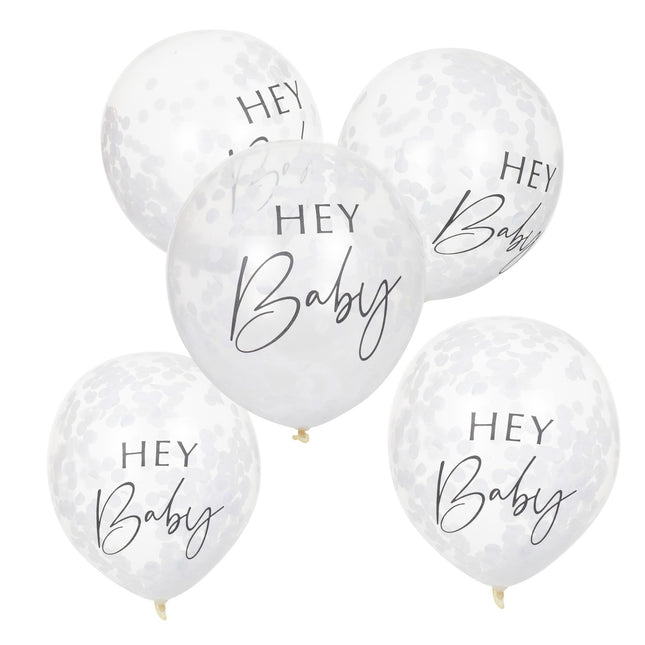 Balony z konfetti Hey Baby 30cm 5szt