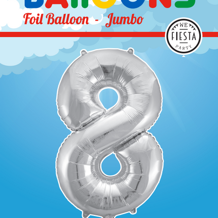 Balon foliowy cyfra 8 srebrny XL 86 cm pusty