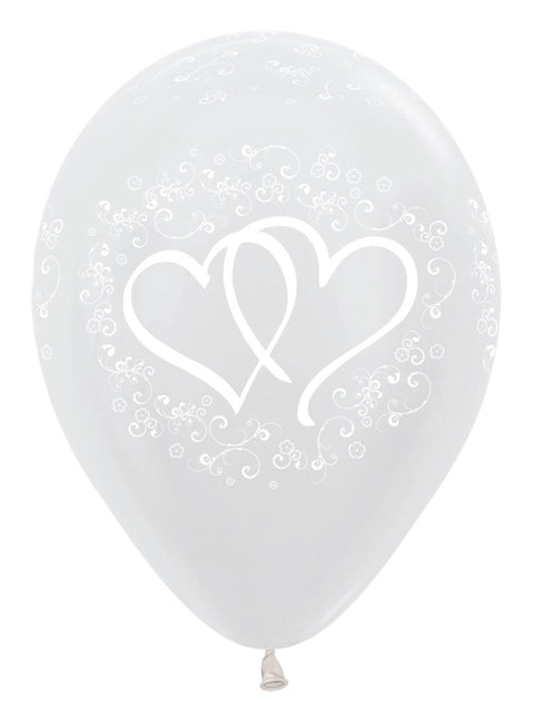 Balony Entwinted Hearts Pearl White 30cm 25szt