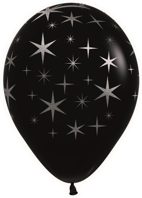 Balony Bold Stars Black Metallic Ink Silver 30cm 25szt