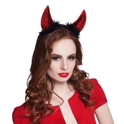 Opaska do włosów na Halloween Devil Glitter Red