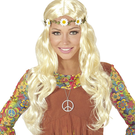 Peruka Hippie 60S blond z opaską w kwiaty