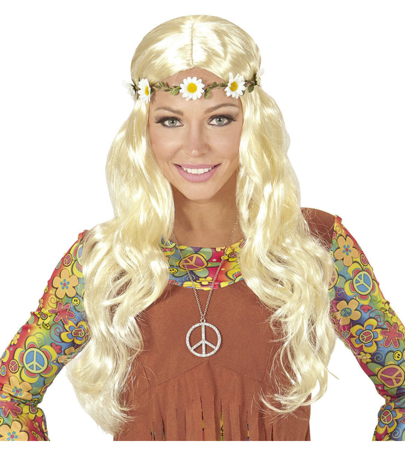 Peruka Hippie 60S blond z opaską w kwiaty