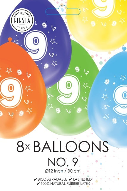 Kolorowe balony 9 lat 30 cm 8 szt.