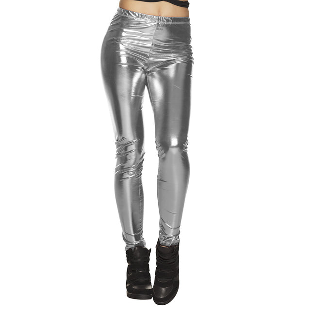 Metaliczne srebrne legginsy L-XL