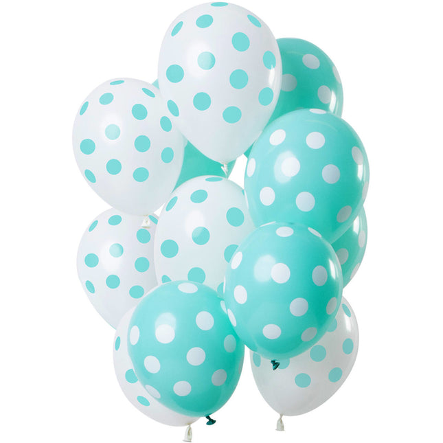 Miętowe zielone balony w kropki 30cm 12szt