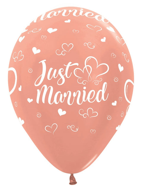 Balony Just Married Hearts Metallic Rose Gold 30cm 25szt