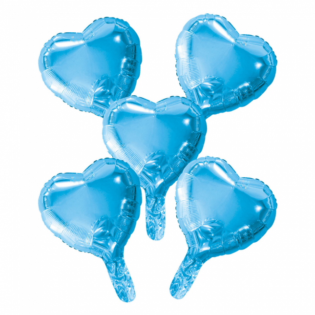 5 Balony foliowe serce z papierową słomką 9" baby blue