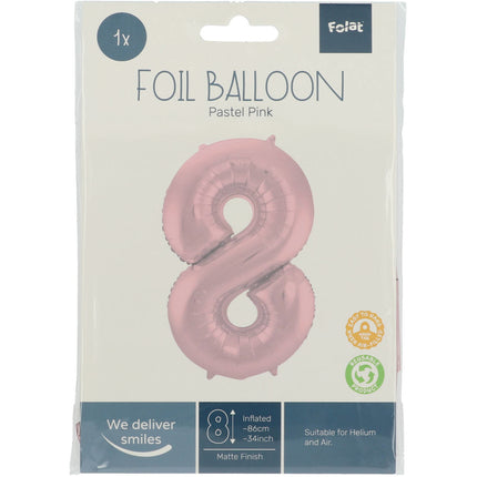 Balon foliowy Figura 8 pastelowy róż XL 86cm pusty