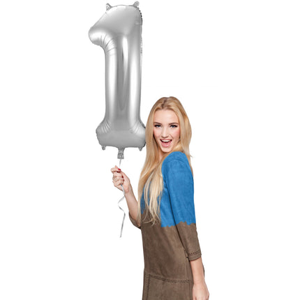 Balon foliowy figura 1 srebrny metaliczny XL 86 cm pusty