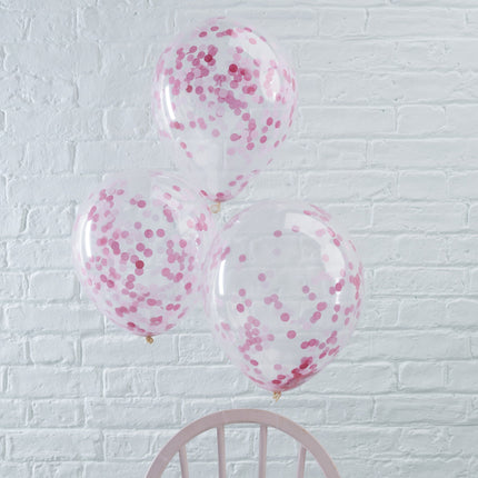 Różowe balony z konfetti 30cm 5szt