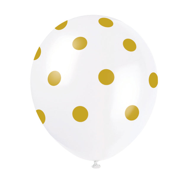 Balony białe złote kropki 30cm 6szt