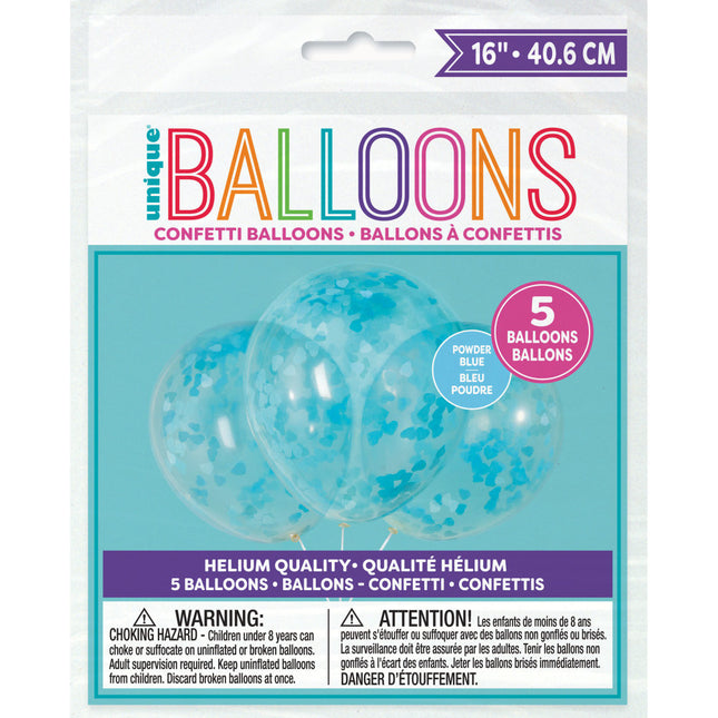 Balony konfetti Niebieskie serce 40cm 5szt