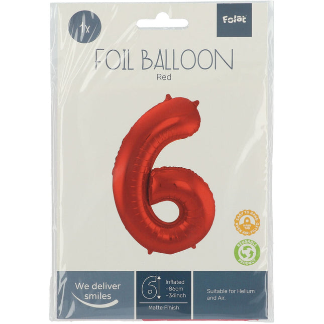 Balon foliowy Figurka 6 Matt Red XL 86cm pusty