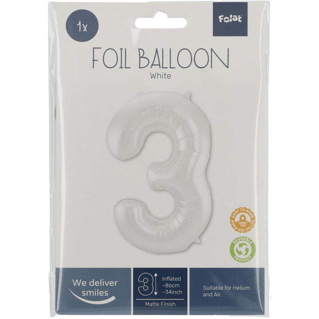 Balon foliowy Figurka 3 Matt White XL 86cm pusty