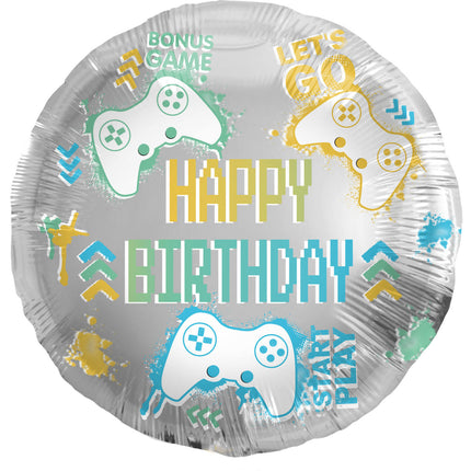 Balon helowy Happy Birthday Gaming pusty 45 cm