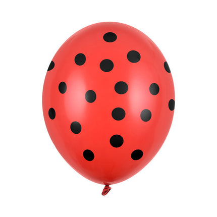 Balony czerwone czarne kropki 30cm 6szt