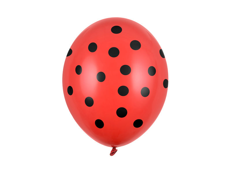 Balony czerwone czarne kropki 30cm 6szt