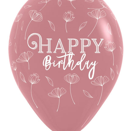 Balony Happy Birthday Blossom Rosewood 30cm 25szt