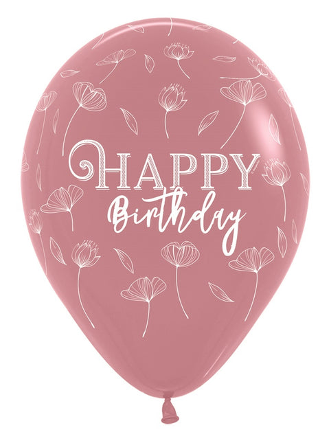 Balony Happy Birthday Blossom Rosewood 30cm 25szt