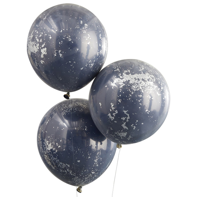 Ciemnoniebieskie balony z konfetti dwuwarstwowe 45 cm 3 szt.