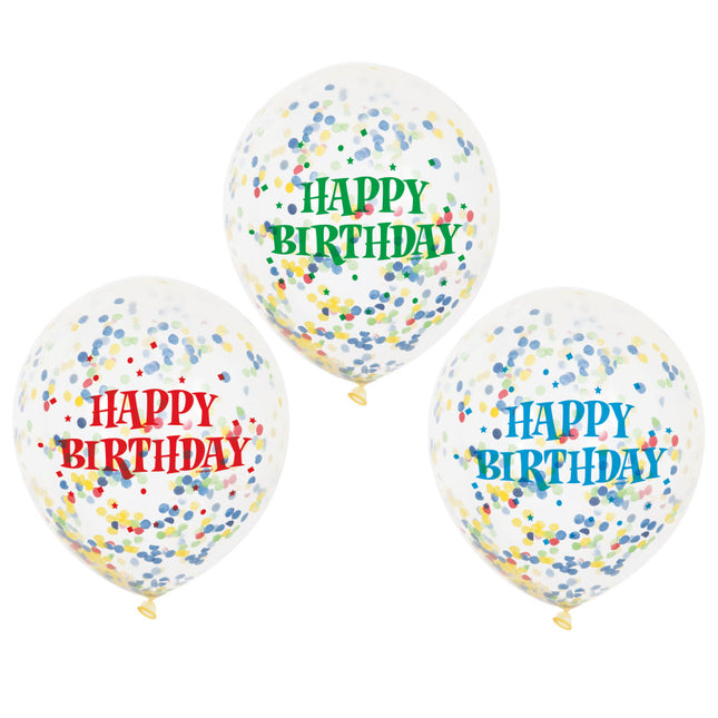 Balony konfetti Happy Birthday kolorowe 30cm 6szt