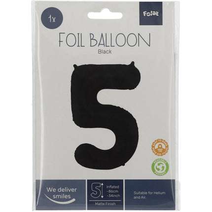 Balon foliowy Figurka 5 Matt Black XL 86 cm pusty