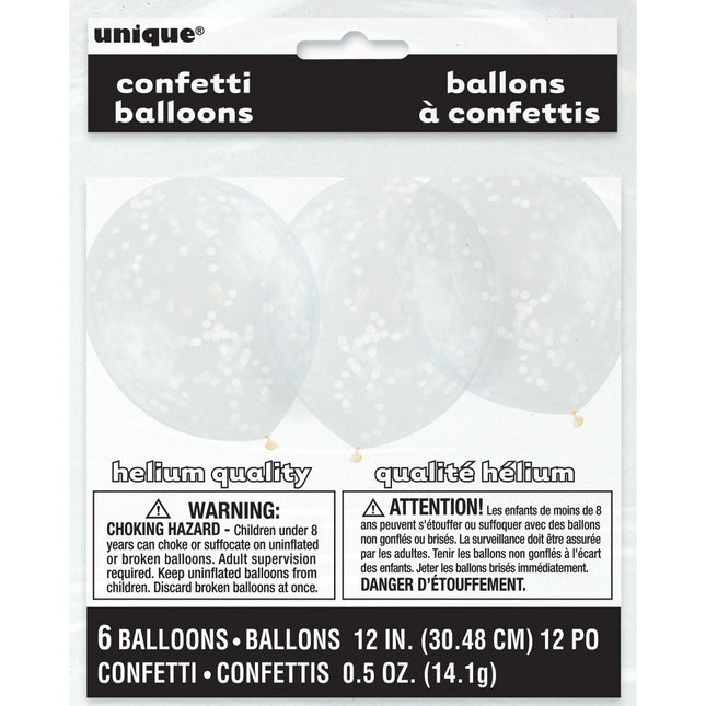 Balony z konfetti białe 30,5 cm 6 szt.