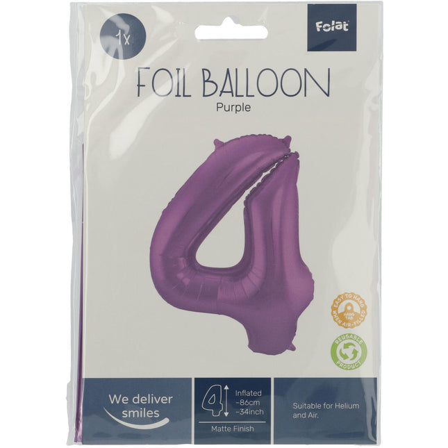 Balon foliowy Figurka 4 Matt Purple XL 86cm pusty