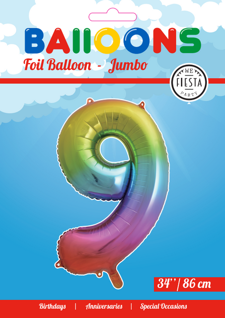 Balon foliowy Figurka 9 Rainbow XL 86cm pusty