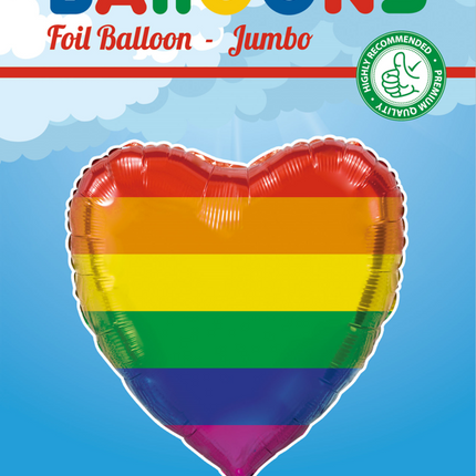 Balon helowy Serce Rainbow XL pusty 92 cm