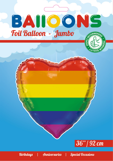 Balon helowy Serce Rainbow XL pusty 92 cm