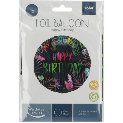 Balon helowy Happy Birthday Neon Leaves Pusty 45cm