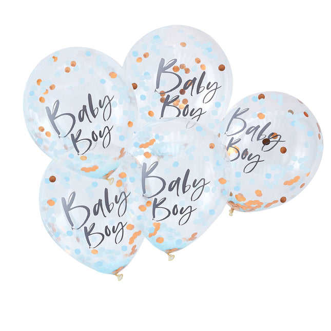 Niebieskie balony z konfetti Baby Boy 30cm 5szt