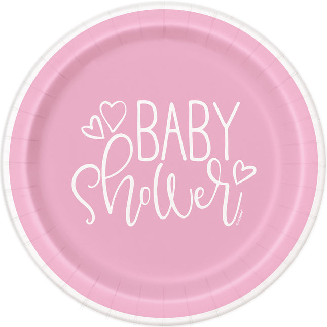 Różowe talerzyki na baby shower dla dziewczynki 8szt