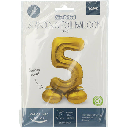 Balon foliowy Figurka 5 złoty ze stojakiem 72 cm